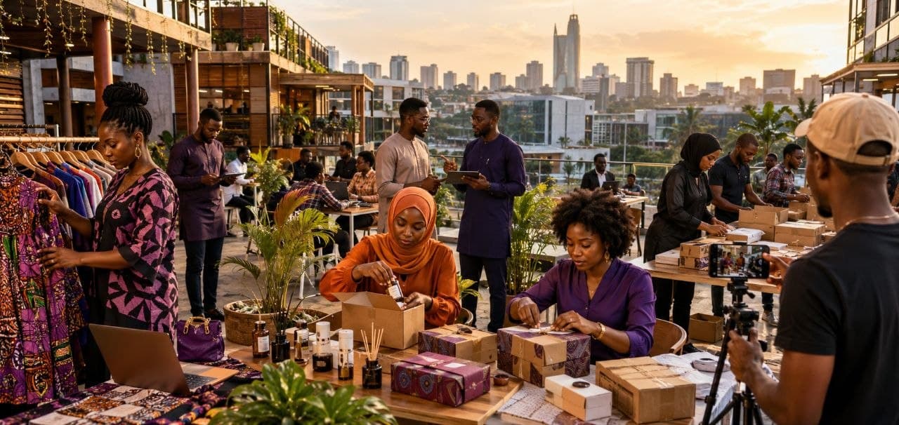 Entrepreneurs selling, packing, and growing together